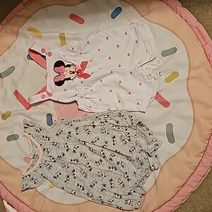 12m Disney Baby set of 2 Minnie Mouse romper and overalls.
